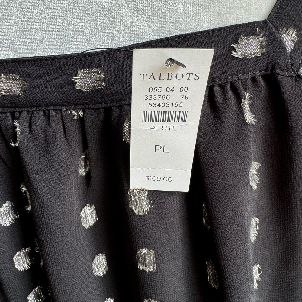 🔥HP🔥 Talbots Petite Sheer Black Blouse with Silver Metallic Accents NWT - Picture 7 of 8